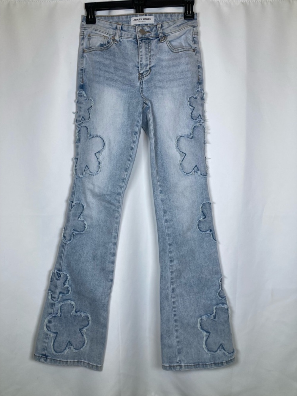 Ashley Mason Premium Jeans Womens 0/26 Light Wash Distrd Floral Patchwork Flare